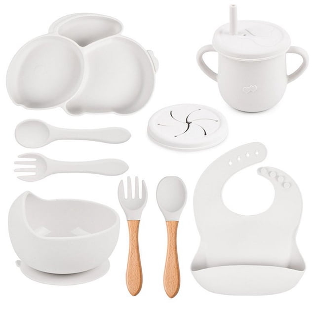 9Pcs Children‘S Silicone Tableware Set Baby Non-Slip Divided Children‘S Plate Bowl With Suction Cup