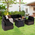thumbnail image 1 of Costway 7PCS Patio Rattan Furniture Set Fire Pit Table Cover Cushion Black, 1 of 7