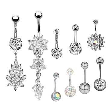 9 Pcs Bagues de Nombril Mode Bagues de Nombril Bijoux de Nombril Bijoux Courbés avec Barres de Cristal pour le Ventre 9 Pcs