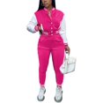 thumbnail image 1 of Tenue d'Entraînement 2 Pcs pour Femmes, Veste Patchwork à Boutons, Pantalon Long, Survêtement, 1 of 2