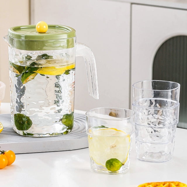 Dopamine Cold Water Pitcher with Wave Design Large Capacity Beverage Dispenser for Home Office Party BPA-Free Plastic Jug with Cups Chilled Drink Container for Tea Juice Water