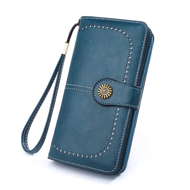 RXIRUCGD Womens Wallet Blocking Leather Multi Card Case Ladies Purse Wristlets