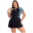 thumbnail image 1 of HULIJA Woman Plus Size Swimwear Short Sleeve Zip Neck One Piece Swimdress Rash Guard Bathing Suits Blue 5XL, 1 of 6
