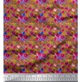 thumbnail image 1 of Soimoi Brown Cotton Voile Fabric Leaves & Ranunculus Floral Print Fabric by the Yard 56 Inch Wide, 1 of 3