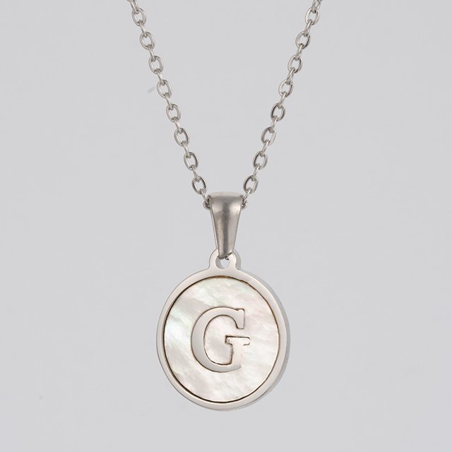 Colliers, Collier Lettre Coquille Mignonne pour Filles, Pendentifs Pièce pour Filles en Acier Inoxydable Colliers Initiale pour Femmes Bijoux Rond