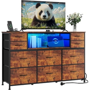 10 Tiroirs Dresser TV Reste avec RGB LED et Power Outlet Music Sync convient 45-55In TV Marron rustique