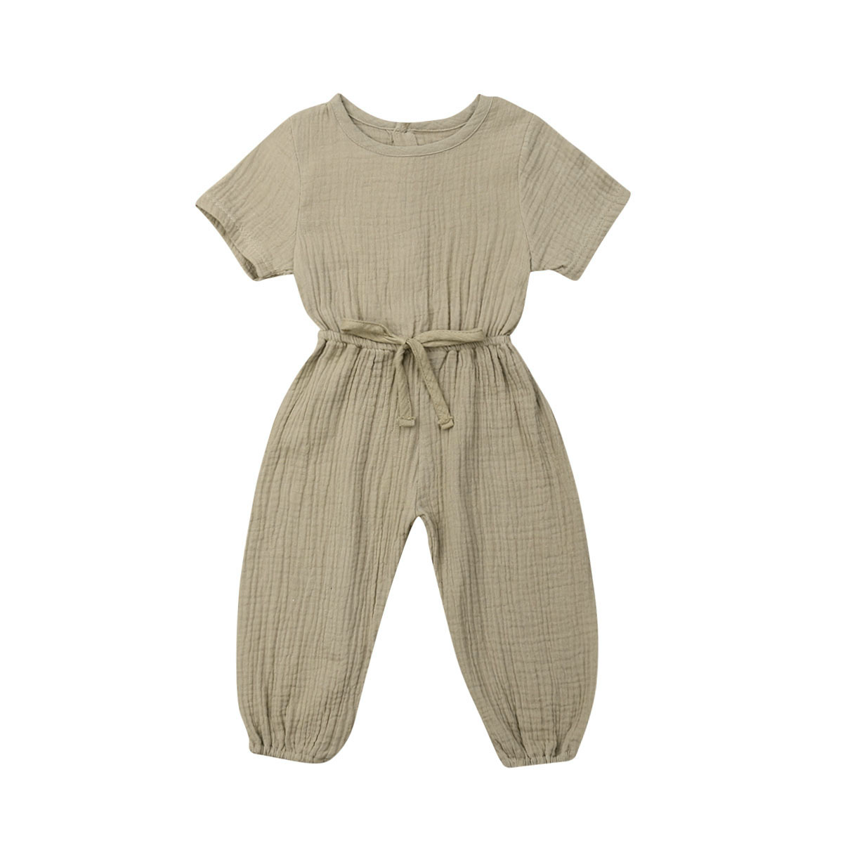 Sylvamorning Infant Baby Romper Solid Color Short Sleeve Elastic Waist Jumpsuit