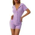thumbnail image 2 of Xingqing Women's Summer Button-Down Romper, Purple, L, 2 of 9