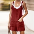 thumbnail image 2 of TopLLC Women's Summer Casual Rompers Sleeveless Loose Spaghetti Strap Short Jumpsuits Overalls Solid Button Bodysuit Playsuit With Pockets, 2 of 7