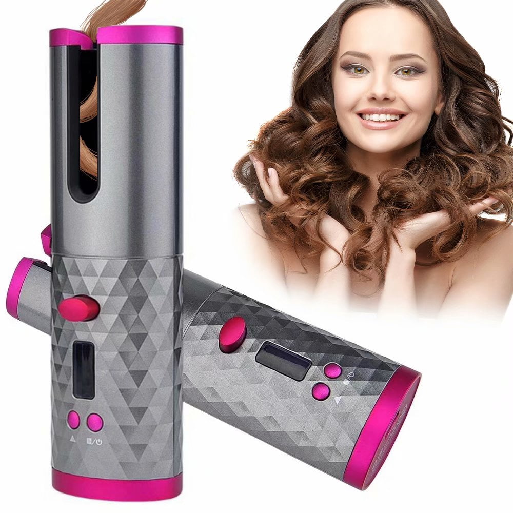 Cordless Auto Curler, Automatic Curling Iron, Rechargeable Auto Ceramic Barrel Hair Waves Curler with Auto Shut-Off Portable Curling Wand