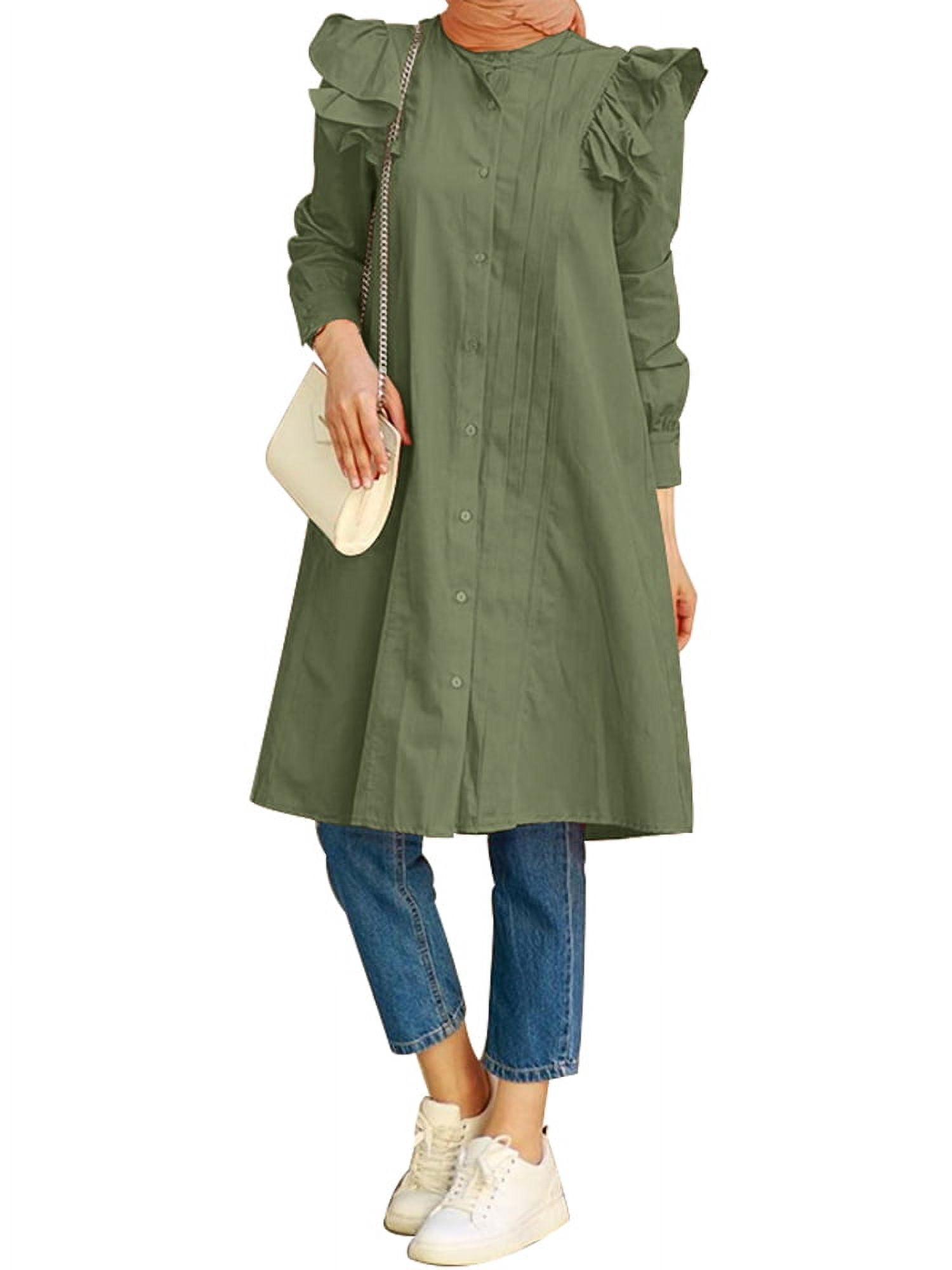 ZANZEA Blouse Décontractée pour Femmes, Couleur Unie, Boutonnée, Manches Longues Bouffantes, Style Musulman