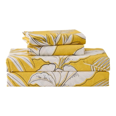 Gogreen 4PC Deep Pocket Twin Sheet Set Fit 14", 100% Cotton Breathable Super Soft Twin Size Sheet Set, Luxury Hotel Style Home Decor Twin Bed Sheet Set, Gift for Women, Men - Green Leaves