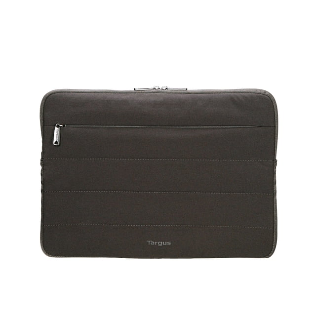 Targus Puffer Sleeve 15-16 po front-facing view of a padded laptop sleeve with a super-soft puffy exterior shell and large front zippered pocket; plush velboa interior lining and perimeter-padded compartment for perimeter protection, lightweight and packable, often used as a tablet or document carrier.