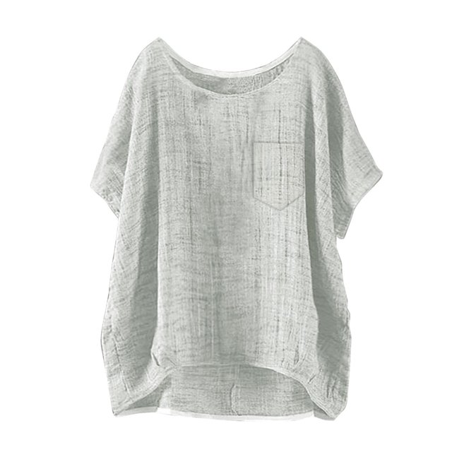 T-Shirts Femmes Mini T-Shirt d'Été à Manches Courtes Uni Décontracté Ample en Lin - Hontri
