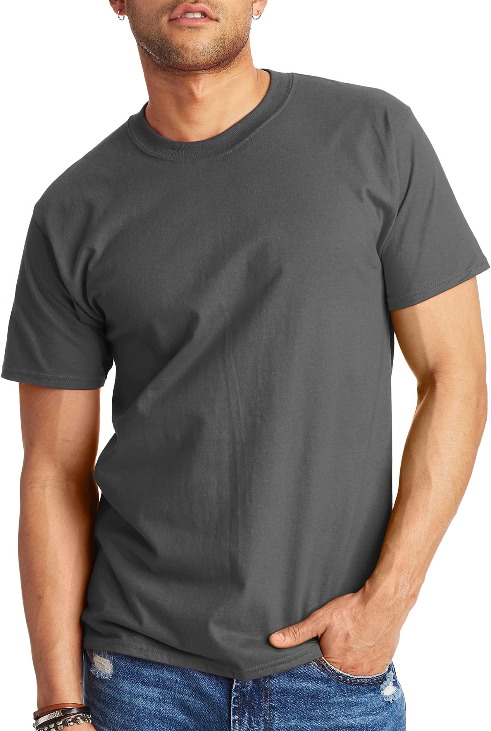 Hanes Mens Beefy-T Classic Crewneck Cotton Tee, L, Smoke Gray