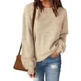 thumbnail image 2 of Pisexur Chandail à Col Rond Surdimensionné pour Femme, Uni, Manches Chauve-Souris Bouffantes à Revers, Chandail Tricoté, Haut à Manches Longues, Chandail Ample d'Automne, Chandail, Jumper, Hauts, 2 of 6