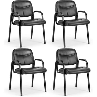 OLIXIS Guest Reception Waiting Room Office Desk Chairs with Fixed PU Leather Padded Armrest, Clinic Lumbar Support, Set of 4, Black (Set of 4)