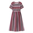 thumbnail image 1 of LUOGENLI Robe Enfants Filles Manches Courtes Imprimés Rayés Robe Princesse Robes Enfant Jupe Maxi Bohème avec Poches Rouge 11-12 Ans, 1 of 8