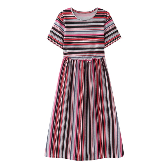 FhsagQ Dresses Girls Christmas Dresses Size 10-12 Floral Kids Girls Short Sleeve Striped Prints Princess Dress Child Dresses Graduation Christmas Dresses for Girls 12-14 Red 4-5 Years