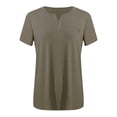 thumbnail image 2 of Ladies Top V Neck Fashion Solid Color Short Sleeve Pocket Loose T Shirt, 2 of 4