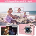 thumbnail image 3 of Digital Camera with 32GB SD Card - FHD 1080P 44MP, 16X Zoom, Rechargeable, Compact for Vlogging, Gift for Students & Teens (Pink), 3 of 8