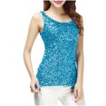 thumbnail image 2 of Jusqu'à 50 % de Rabais, Débardeur à Sequins Patchwork pour Femmes, Col Rond, Ajusté, à la Mode, Décontracté, Usage Quotidien, Haut Élégant Essentiel pour Garde-Robe/polyester, Bleu Clair, Sopatenor, 2 of 9