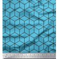 thumbnail image 1 of Soimoi Blue Modal Satin Fabric Maze Cube Geometric Printed Fabric 1 Yard 42 Inch Wide, 1 of 3