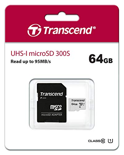 Transcend 64GB 300S UHS-I microSDXC Cartes Mémoires with SD adaptor