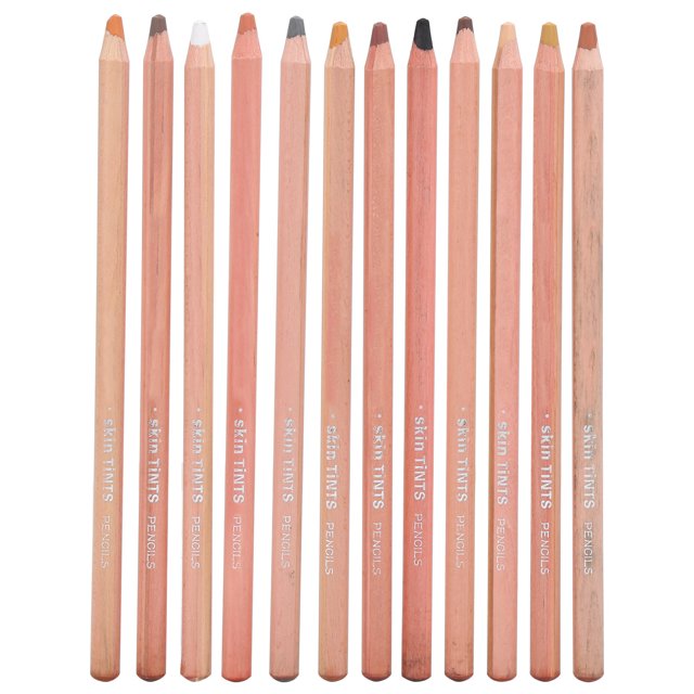 12 Professional Colored Pencils, Skin Tone Color Pencils Pastel Pencils for artists, arranged in a neat row. Made of basswood and flexible toner, these pastel pencils are ideal for coloring, drawing, sketching, and school arts and crafts. Suitable for portrait art and adult coloring books.
