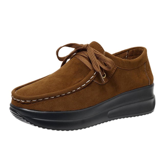 Chaussures de Course Femme Bout Rond à Lacets à Enfiler Semelle Épaisse Talon Compensé Mocassins Uni