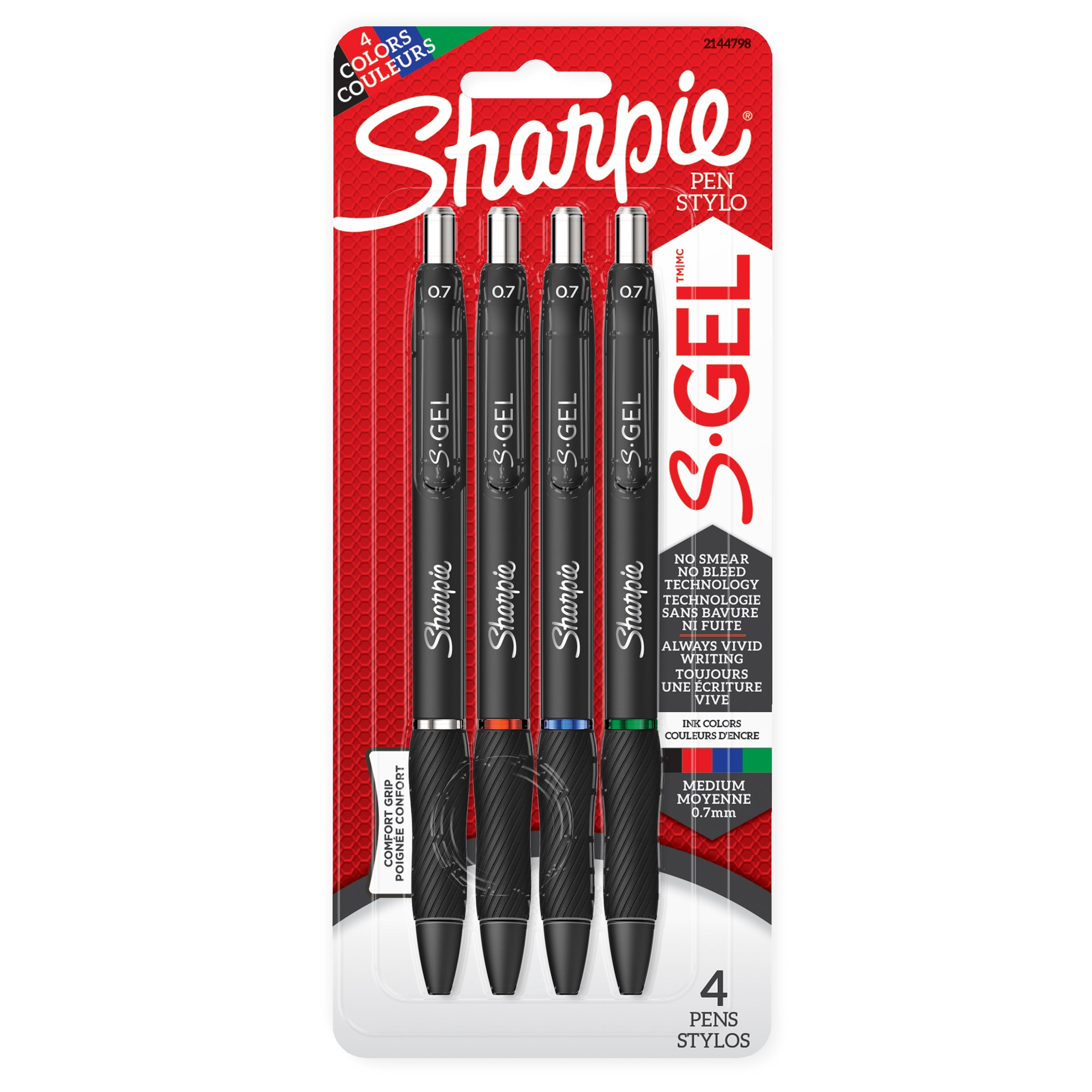 Sharpie S-Gel, Gel Pens, Medium Point (0.7 mm), Assorted Colours, 4 Count