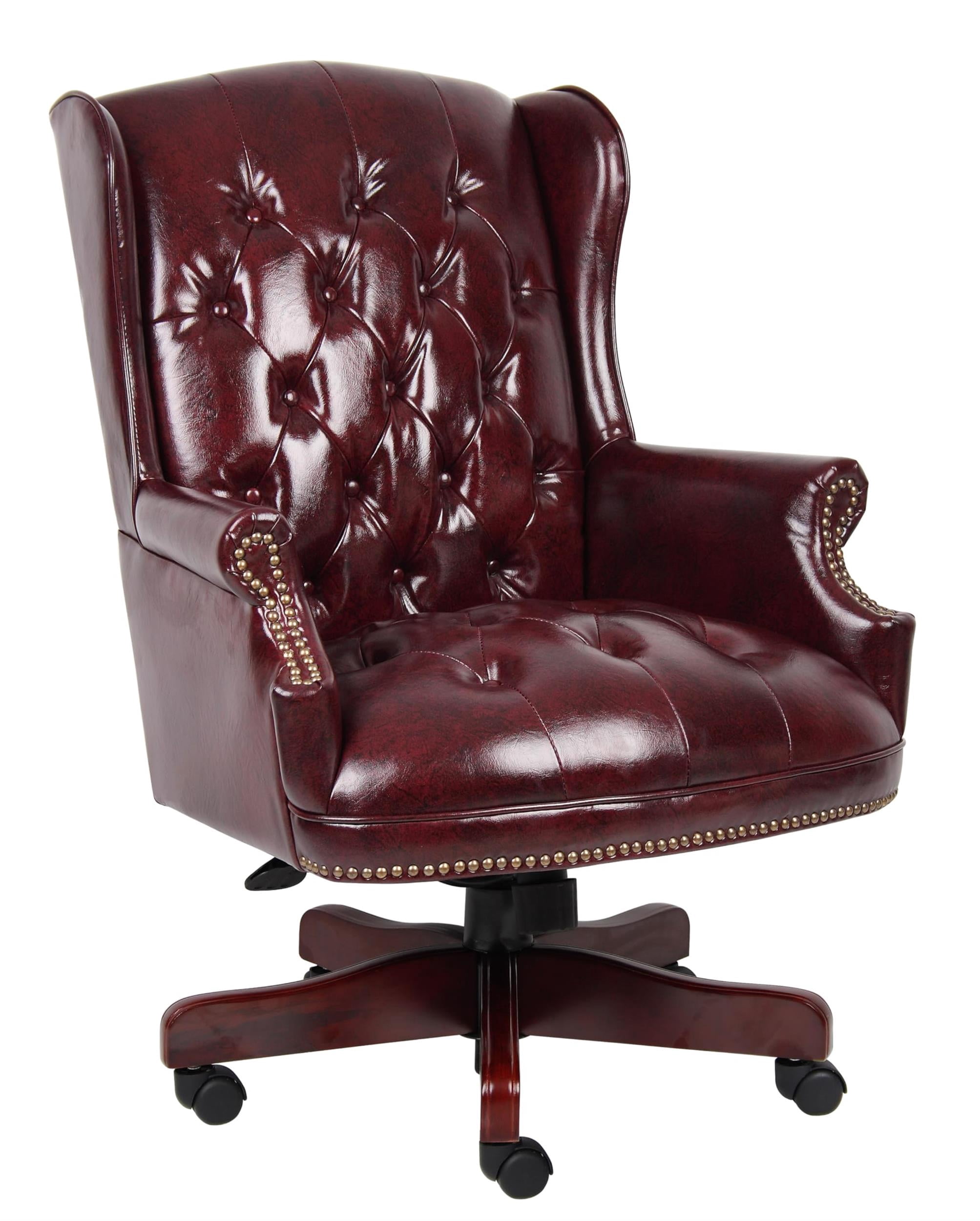 Scranton & Co Traditional Faux Leather High Back Tufted Executive Chair in Red