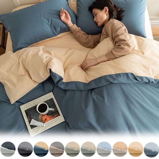 Queen Bedding Set under $5! CQCYD Queen Size Bedding Set, 4 Piece Bedding Collection, Washed Cotton Sheets, Teen Dorm Bedding, Comfortable Bed Set, Fresh Color Design, Complete Bedding Package
