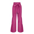 thumbnail image 4 of Mrat Office Pencil Pants Full Length Pants Ladies Fashion Casual High Waist Elastic Waist Drawstring Straps Solid Color Ruffle Wide Leg Long Pants Soft Flare Pant, 4 of 5