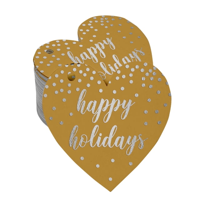 Inkdotpot Real Silver Foil Happy Holiday Tags Favor Hang Paper Tags 50 Pieces