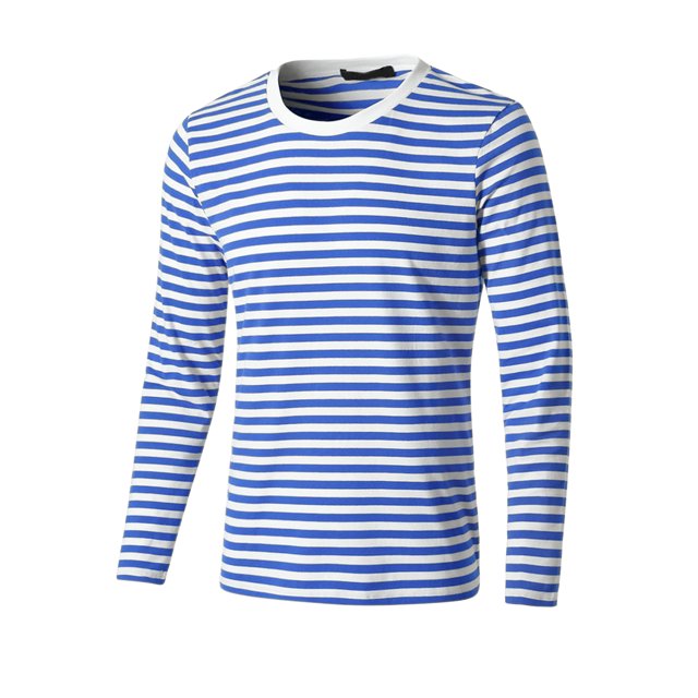 INSPIRE CHIC T-shirt à Manches Longues à Col Rond Rayé pour Homme en Coton, Haut à Enfiler Bleu et Blanc 46