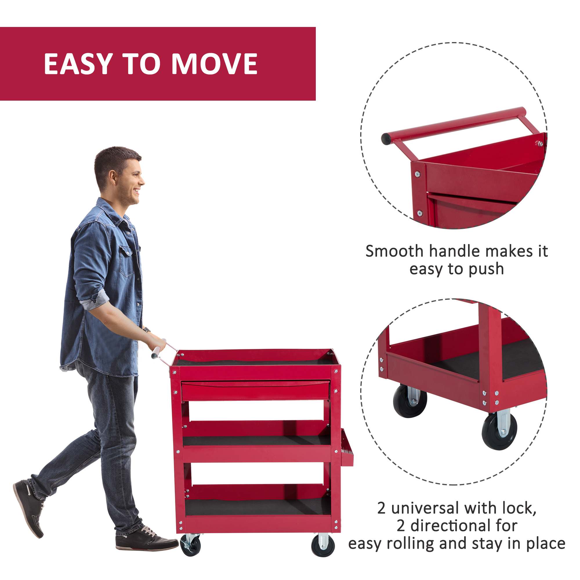 HOMCOM 3 Chariot à roulettes