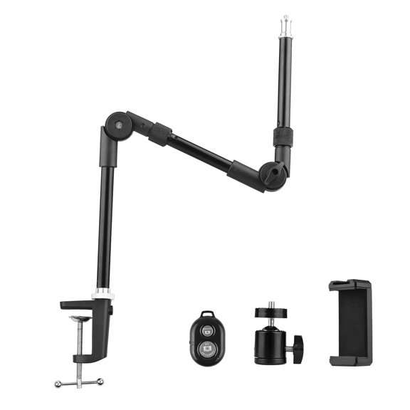 Andoer ST-01 Flexible Foldable Desk Mount Stand Metal Bracket 1/4 Inch Screw 3kg Load Capacity with Flexible Ballhead Desk Clamp Phone Holder Remote Shutter for LED Fill Light Webcam Smartphone