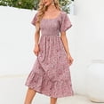 thumbnail image 4 of MEZZALL Robe Femme Florale à Encolure Carrée Robes Midi Robe de Maternité Enceinte Décontractée Robe Trapèze Longue Fluide à Smocks Robe Douce Tenue Quotidienne m, 4 of 5