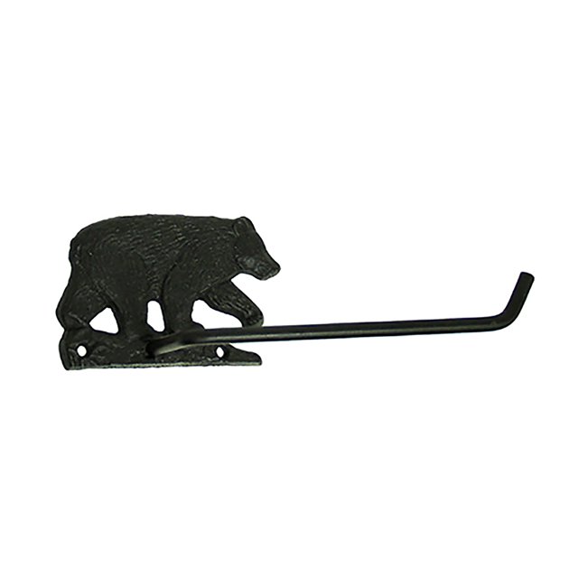 Rustic Cast Iron Black Bear Toilet Paper Holder Cabin Bathroom Tissue Decor Accessory