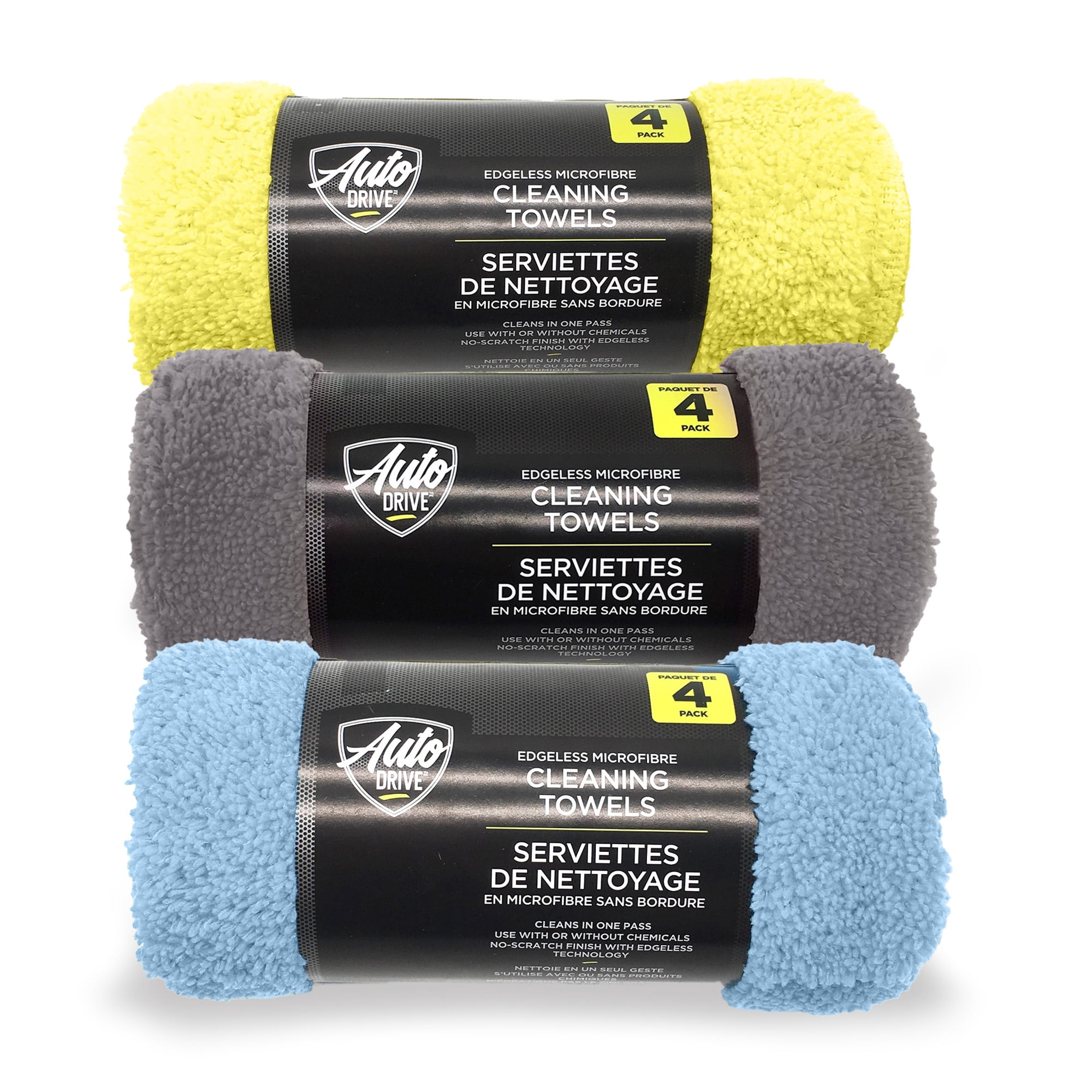 Auto Drive Edgeless Microfibre Auto, Multipurpose Cleaning Cloth, 4 pack, Assorted colors
