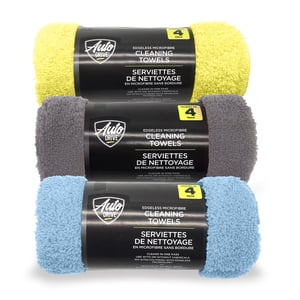Auto Drive Edgeless Microfibre Auto, Vêtements de nettoyage polyvalents, 4 pack, Couleurs assorties