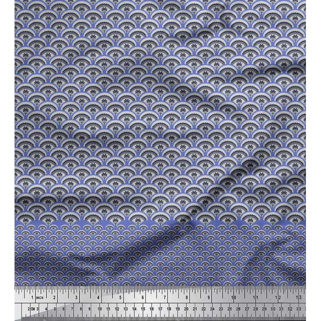 Soimoi Rayon Fabric Artistic Floral & Scale Geometric Print Fabric by The Yard 56 Inch Wide
