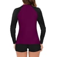 thumbnail image 4 of Penkiiy Women's Long Sleeve Sun Protection Rash Guard Wetsuit Two Piece Swimsuit Set S Purple, 4 of 4