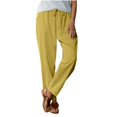 thumbnail image 1 of Summer Clearance! Womens Plus Size Pants,Summer Pants for Womens,Women's Solid Color Cotton Linen Waist Elastic Drawstring With Pocket Pants Long Pants, 1 of 5