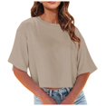 thumbnail image 1 of Fgnfyis T-Shirts Courts à Col Rond pour Femmes, Manches Courtes, Épaules Dénudées, Hauts Courts, T-Shirts pour Femmes, Kaki, G, 1 of 6