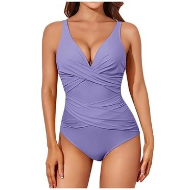Amzcrzy Women's One Piece Swimsuits Tummy Control High Waisted Monokini Ruched Push Up Bathing Suit Tie Back Slimming Swimwear S-2XL
