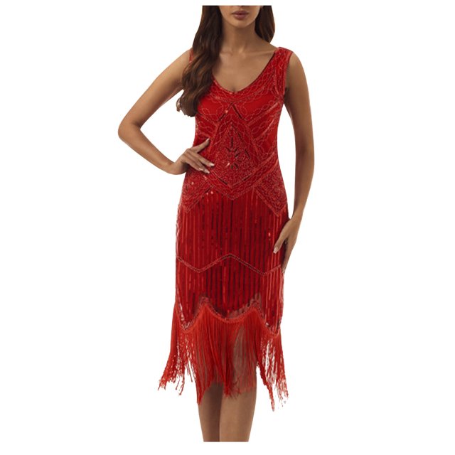 Birdeem Robe pour Femmes de Printemps et d'Été à Col Rond Sans Manches avec Paillettes et Franges en Forme de Boule, Robe de Fête, Banquet, Danse, Robe Courte