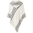 thumbnail image 2 of Cape Poncho en Tricot à Rayures Zigzag à Capuche pour Femme avec Franges, 2 of 6