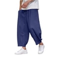 thumbnail image 1 of Enjoytime Men Pants Solid Color Elastic Waist Drawstring 7/8Th Trousers Lightweight Work Casual Pants with Pockets Navy XS, 1 of 4